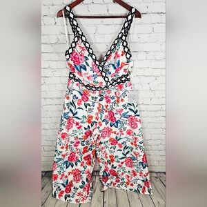 ELIZA J | flower floral print cropped wide leg jumpsuit playsuit romper